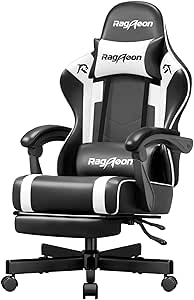 Gaming Stuhl Chair Gamer Sessel - Ergonomischer Gamer Stuhl mit Fußstütze Kopfstütze und Lordosenstütz Höhenverstellbar Gepolstert Gamingstuhl 150 Kg Tragkraft PC Sessel Drehsessel Schwarz