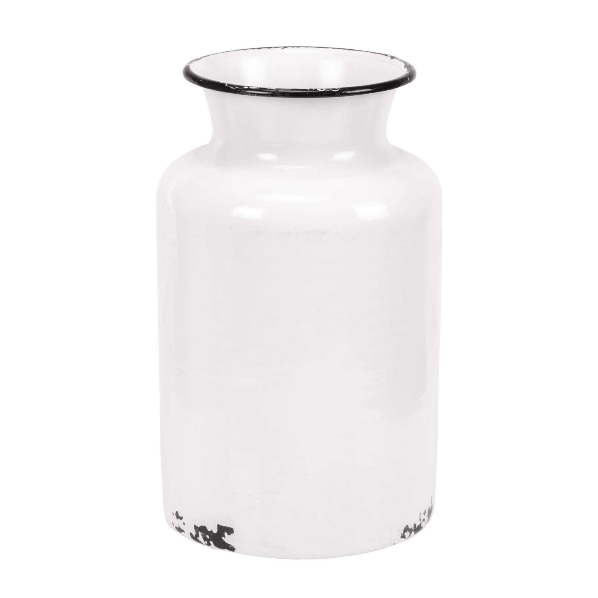 Blossom Bucket Distressed Milk Jug Style 8 x 5 Inch White Enamel Decorative Flower Vase