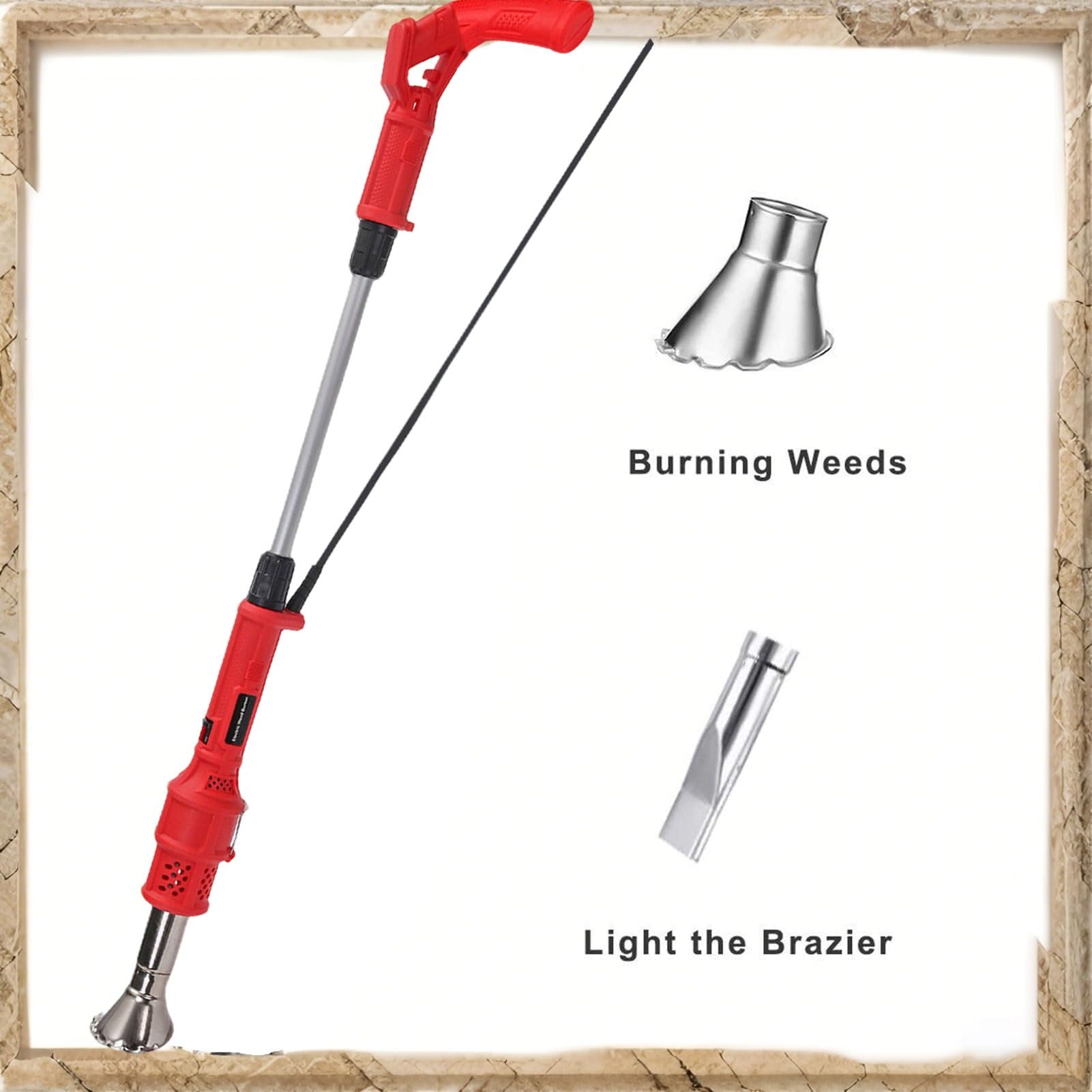 Bruciatore elettrico per erbacce da 2000 W a 650 ℃ con 2 ugelli e cavo da 1,8 m per giardino, patio, vialetto (modalità fiamma e aria calda)