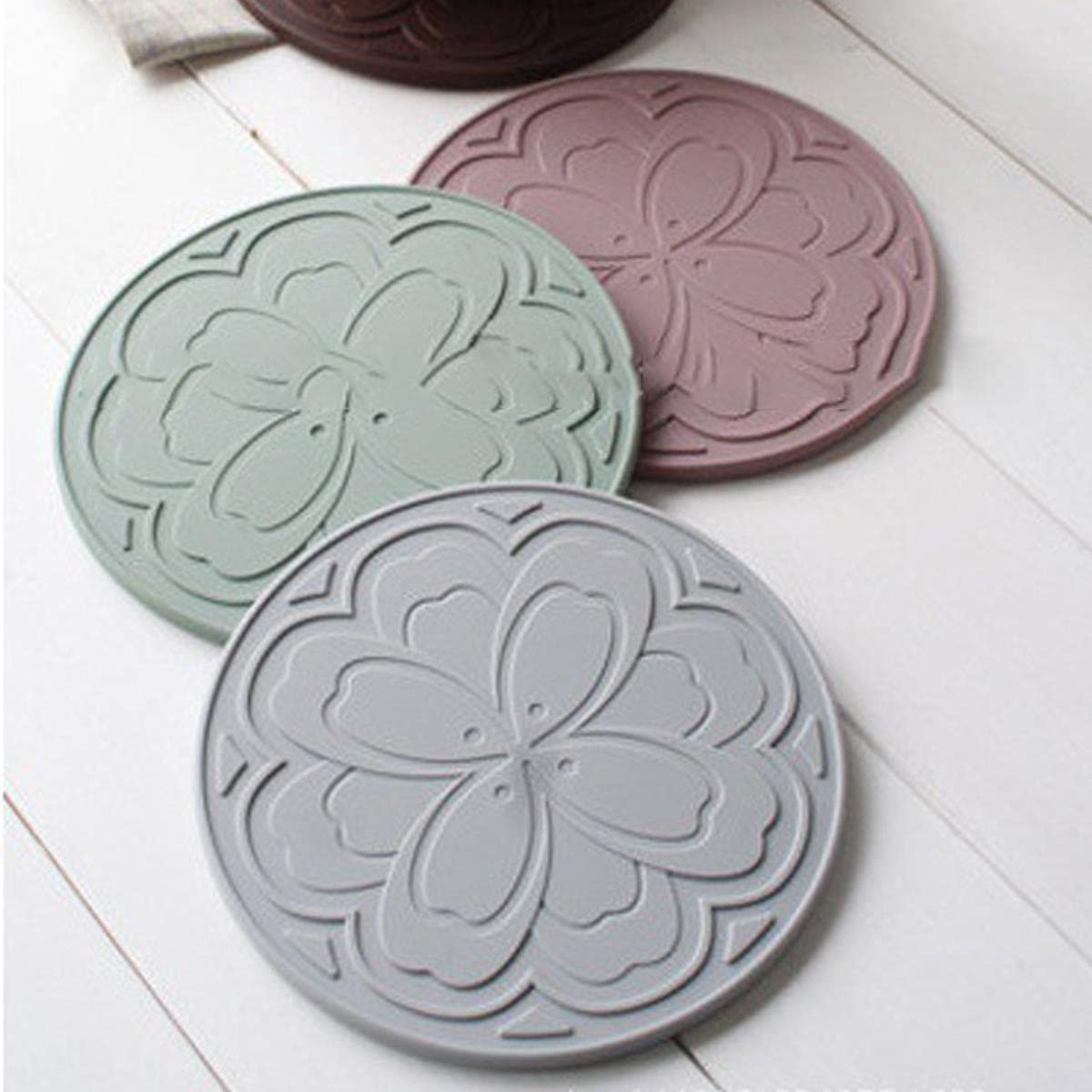 Lot De 2 Tapis De Table Rond Silicone Résistant Chaleur 24cm Rose & Vert - Protection Et Décoration Cuisine