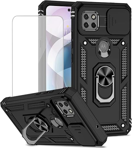 Funda para Moto One 5G AceMotorola G 5G XT2113 con protector de pantalla de vidrio templado y cubierta de cámara deslizante, anillo magnético
