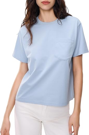 Women Short Sleeve T-Shirt Casual Blouse Cool Trendy Cotton Basic Top Summer Solid Color Outfits Clothes