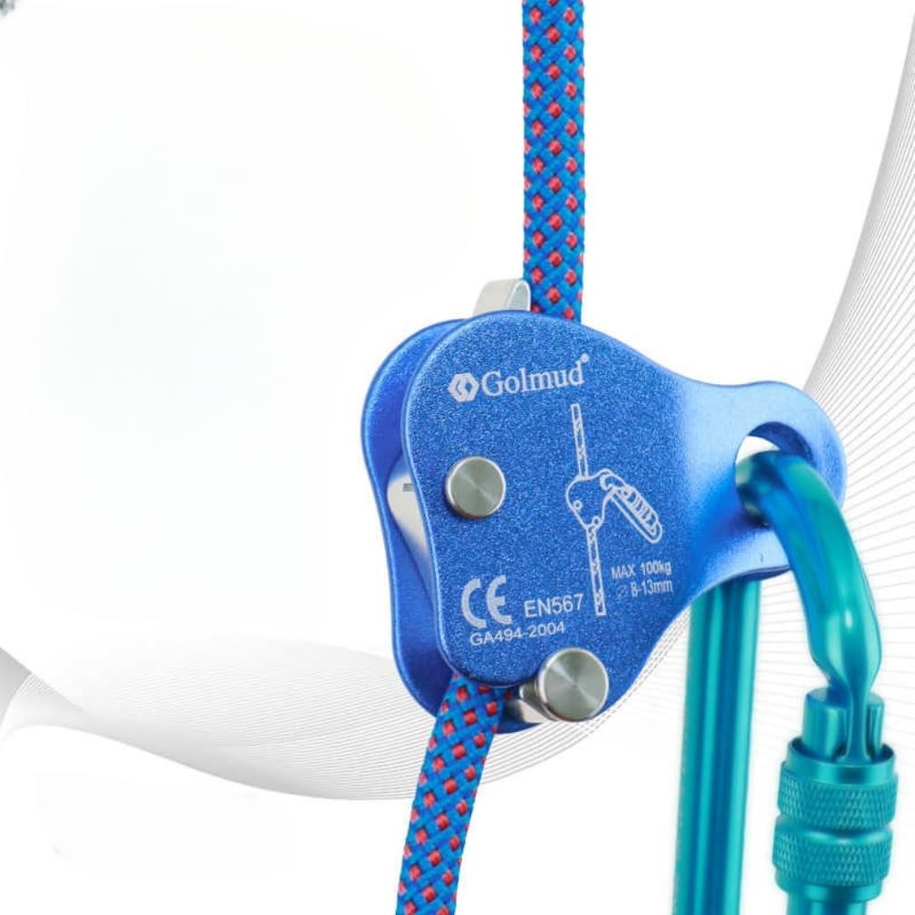 Climbing Fall Protection Belay Device Ascender Protect Aluminum Magnesium Alloy Climbing Ascent Rope Grip Clamp for Mountaineering Rock Climbing Downhill Operations and Rescue