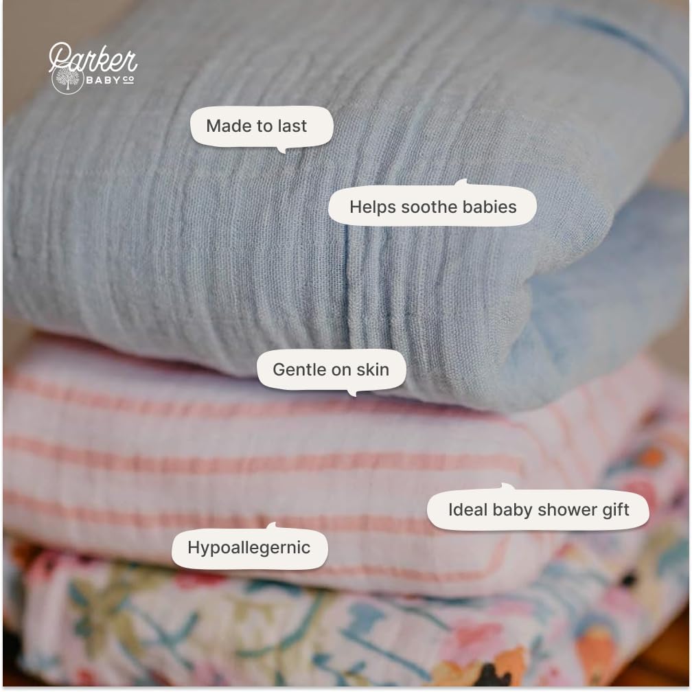 Parker Baby Swaddle Blankets - 3 Pack of 100% Cotton Muslin Swaddle Blankets for Baby Girls - Blossom Set