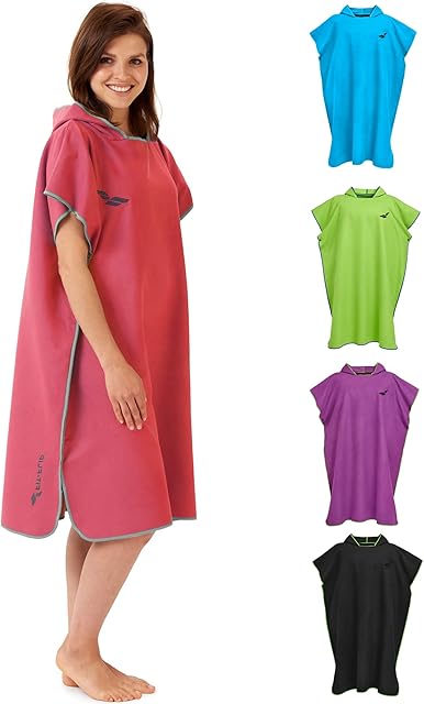 Poncho kąpielowe damskie i męskie  lekkie i kompaktowe  ponczo do surfingu, ręcznik poncho  ponczo plażowe z mikrofibry  rozmiar M, koralowy - szary