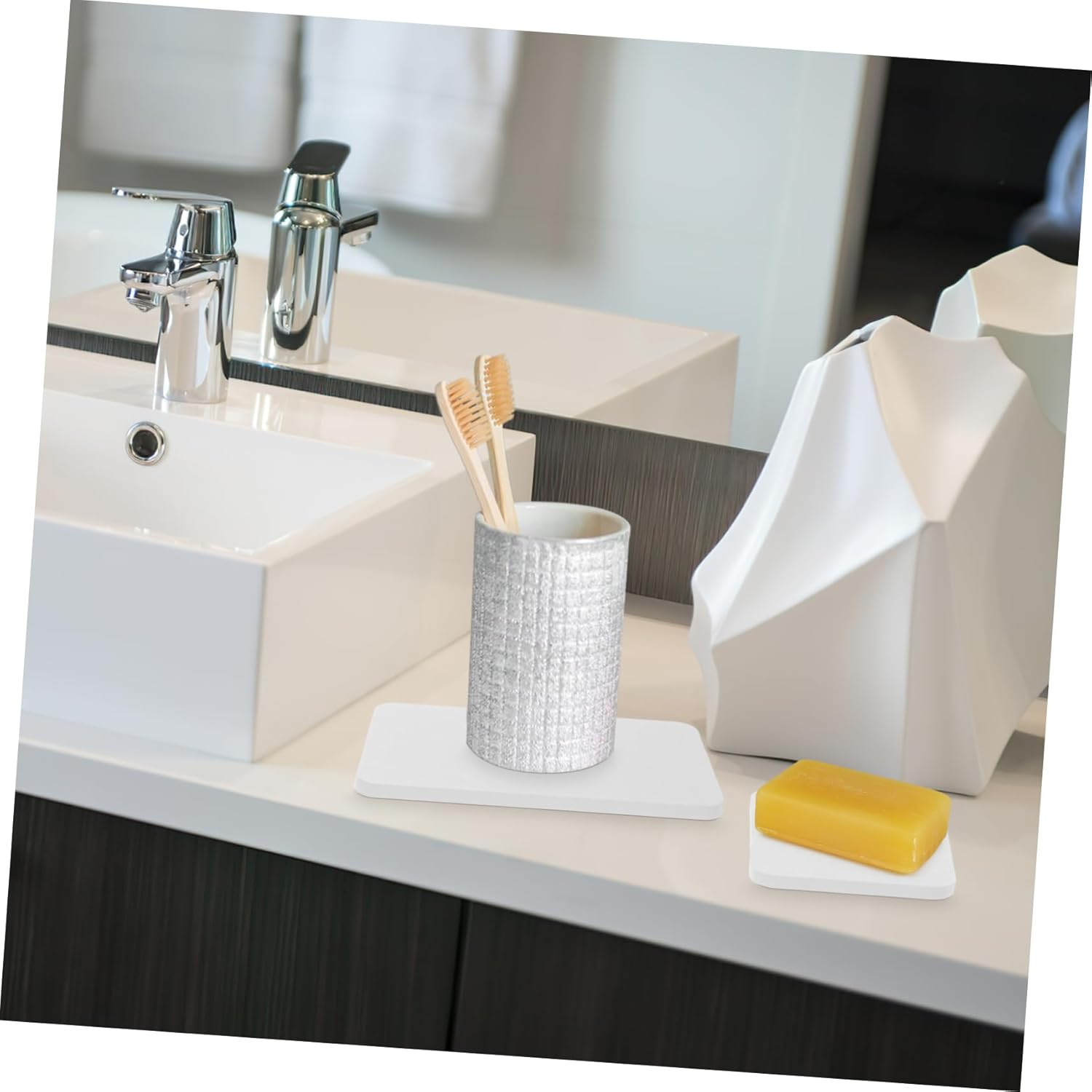 Zerodeko 4pcs Earth Absorbent for Bathroom Kitchen Water-Absorbing Soap Dish Toothbrush Cup Pads Mat