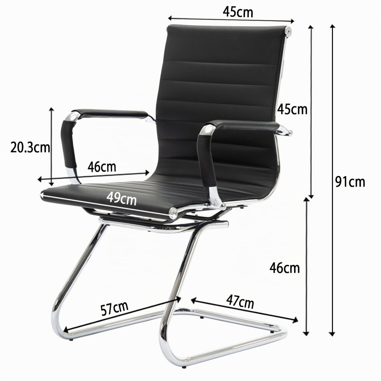 Ya-Home Chaise de Conférence Lot de 2 Chaise Bureau en Cuir PU avec Accoudoirs Chaise Visiteur Moderne avec Cadre Chromé, Noir