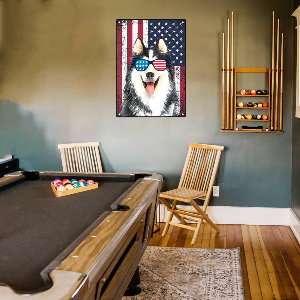 Targa in metallo con husky siberiano vintage, decorazione per cani, con regole di cane This House, personalizzata, in metallo giallo, decorazione da parete, vintage, rustica, in metallo, per camera