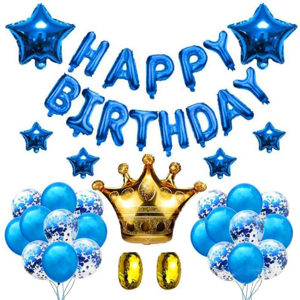 Amazon 誕生日バルーン 飾り付け 風船セット バルーン 誕生日 42点セット 王冠 星 アルファベット 紙吹雪風船 ハッピーバースデー バルーン 飾り用品 写真道具 ブルー 風船 バルーン おもちゃ