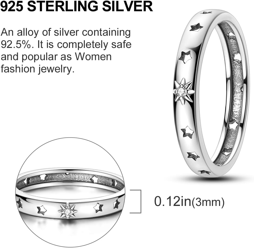 Parmuz 925 Sterling Silver Rings for Woman Dainty Stackable CZ Star Moon Cross Eternity Engagement Bands Ring for Her - Image 4