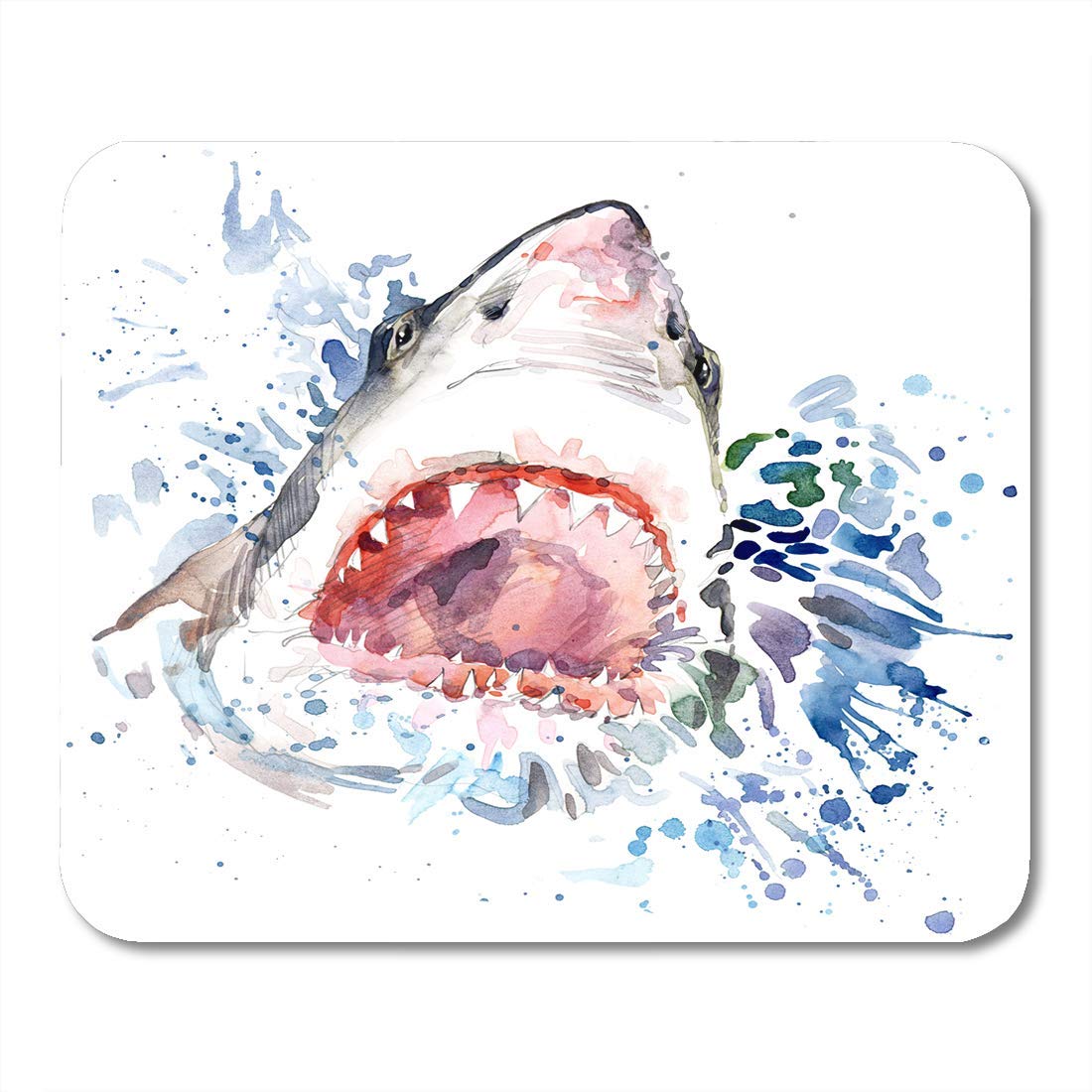 AOHOT Mouse Pads Animal Shark Attack Graphics Splash Watercolor Unusual for Ocean Wildlife Mouse pad 9.5" x 7.9" for Notebooks,Desktop Computers Accessories Mini Office Supplies Mouse Mats