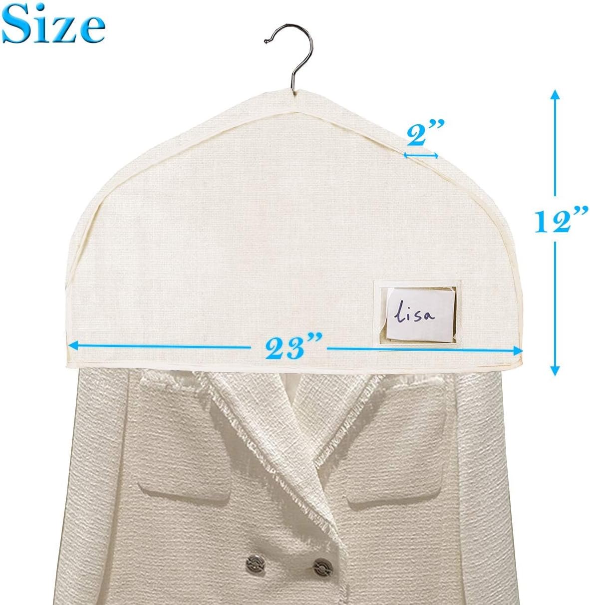 Cotton Garment Bags with Shoulder Covers, 2" Gusset, Dust-Proofs Clothes Protector with Clear Pocket for Suits, Coats, Jackets, Dresses – Closet Storage, Beiges (4-Pack)