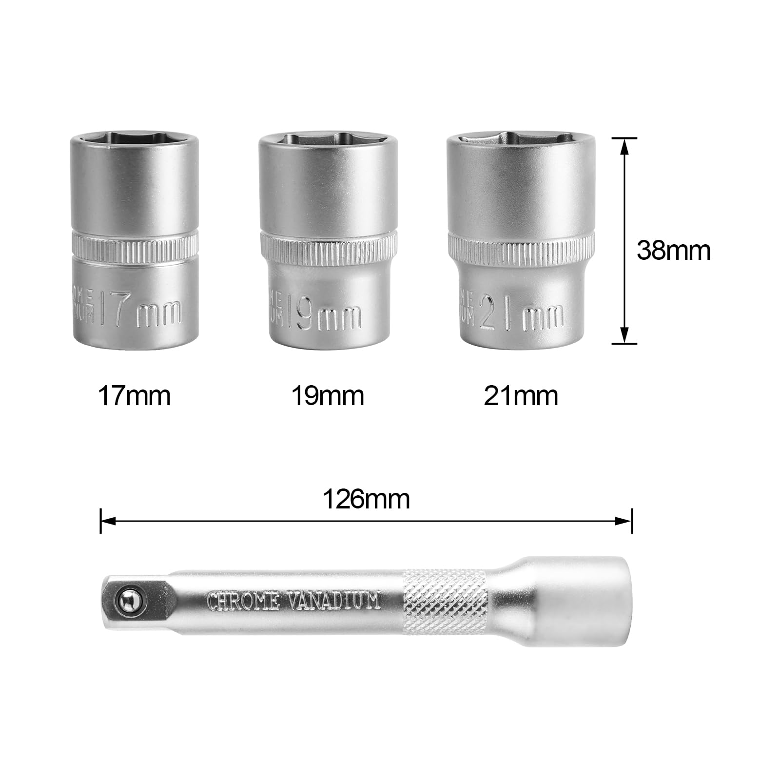 Hairich Drehmomentschlüssel 1/2 Zoll für Auto, 20–230 Nm, Torque Wrench 5-tlg. Set mit Verlängerung & Stecknüssen (17/19/21 mm) – für Reifenwechsel & Motorrad