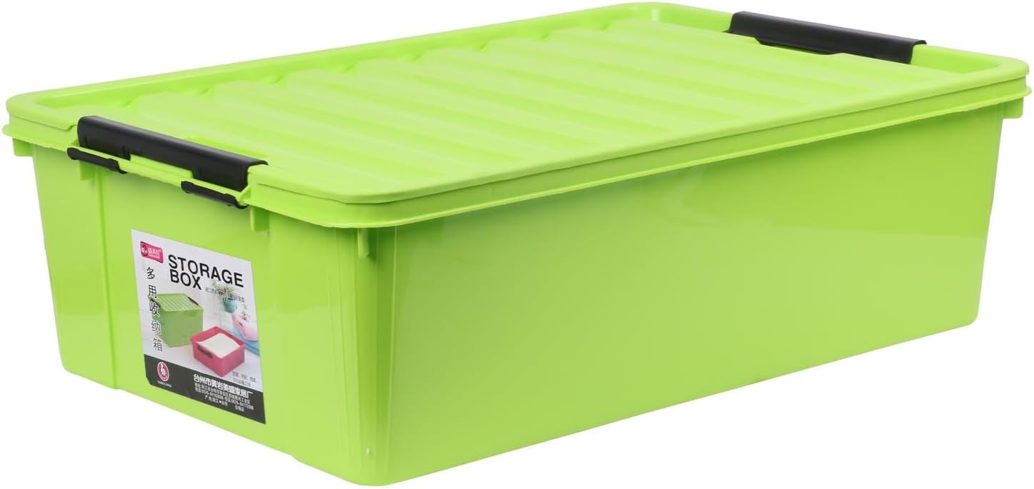 BUCKLE UP Plastic Multipurpose Storage Box With Lid - 40 Litres - Green