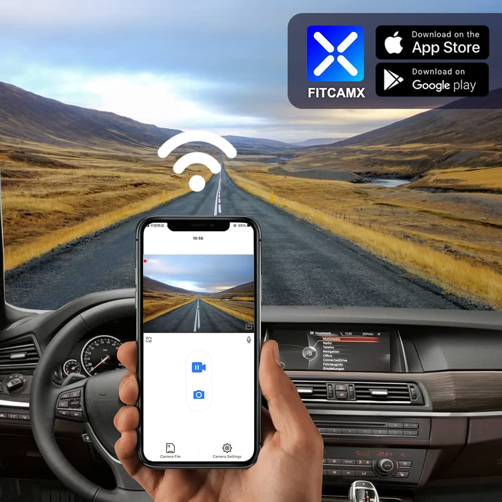 Fitcamx Dashcam Convient pour BMW 1 3 5 7 X1 X3 X5 X5 M X6 M3 E Chassis (HD2-6003), E88/E92/E93/E60/61/E65/66/E84/E83/E70/E72/E93, OEM Caméra Voiture 4K 2160P, Vision Nocturne, G-Senseur, Carte 64 Go