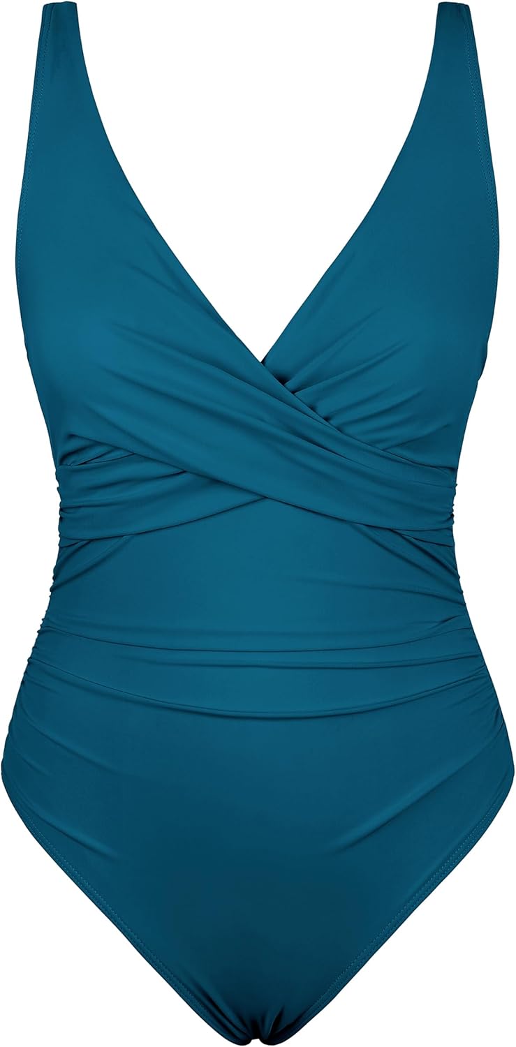 Firpearl Underwire One Piece Swimsuits for Women Twist V Neck Swimwear Ruched Tummy Control Bathing Suits