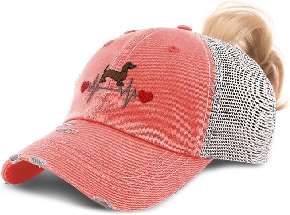 Ponytail Cap Women's Baseball Cap Embroidered Dog Dachshund Lifeline A Embroidery Cotton