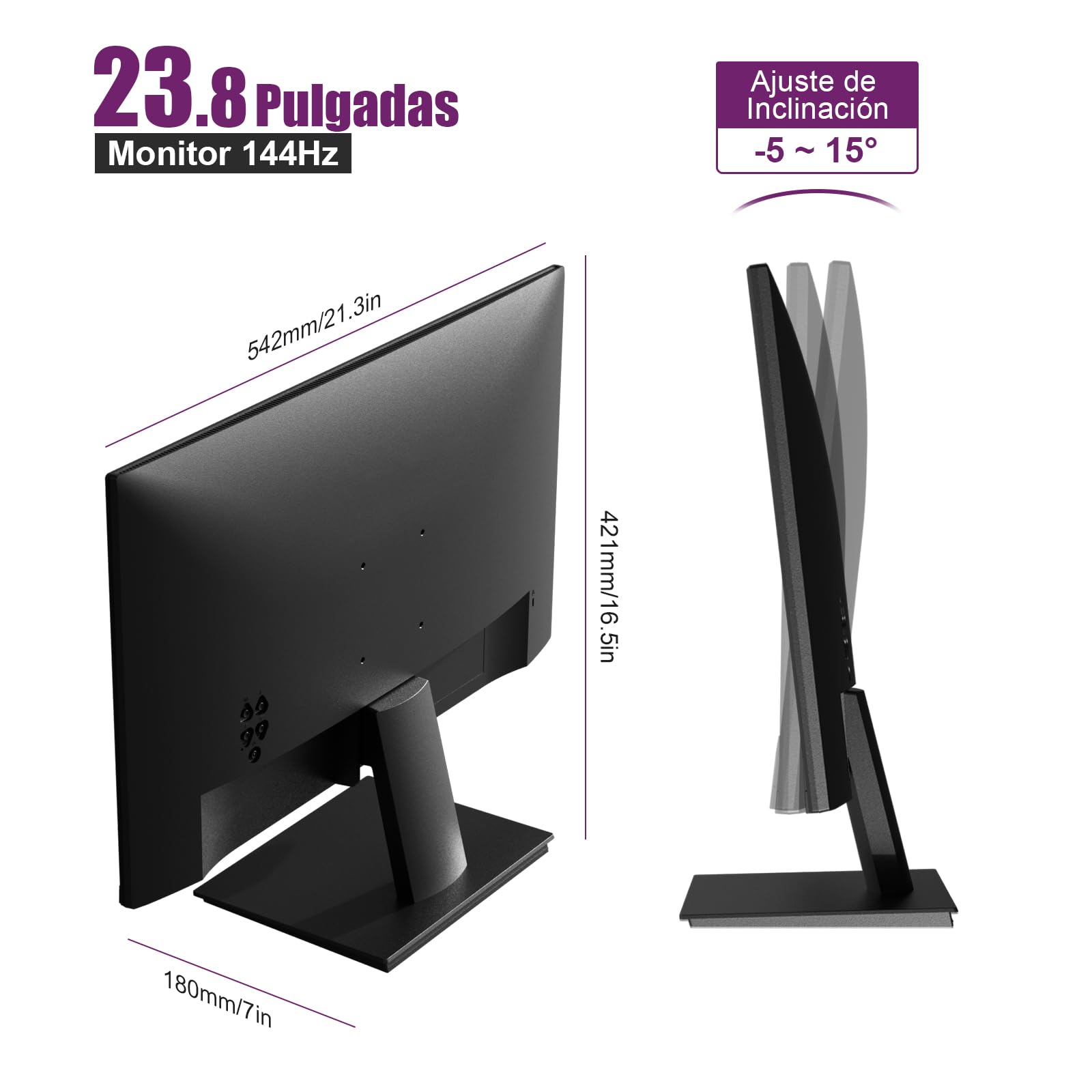 Monitor PC de 24 Pulgadas, FHD Gaming Pantalla Ordenador | 144Hz, 5ms, Eye Care, VESA 75x75mm, 99% sRGB, HDMI 2.0, DP 1.2