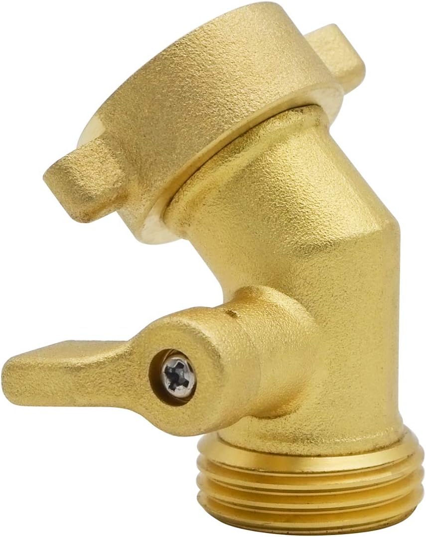 HYDRO MASTER Heavy Duty Brass Shut Off Valve 45 Degree Garden Hose Elbow Connector,3/4"FHT x 3/4"MHT (Pack of 2)