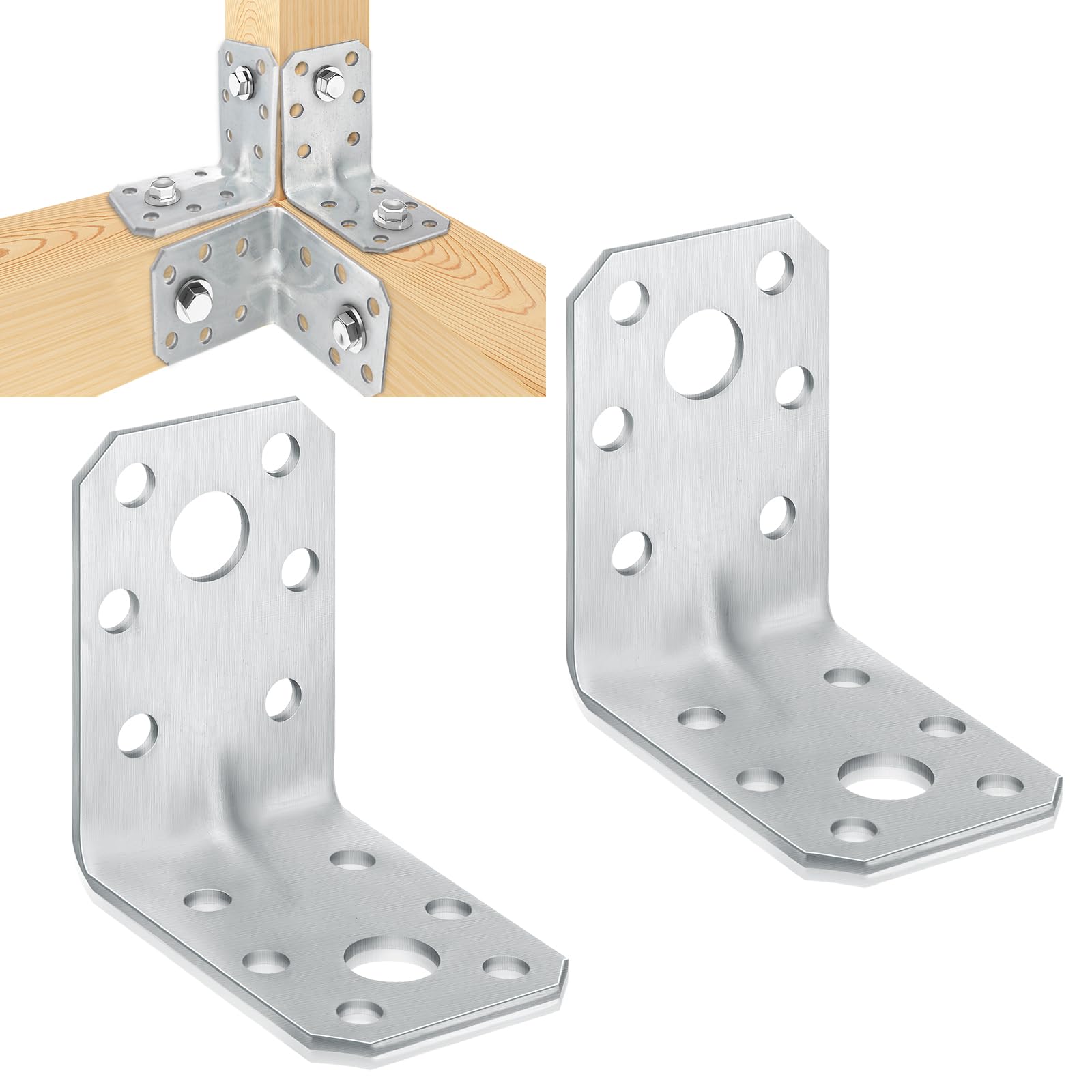 Shimeyao 2 Pcs L Brackets 1.7mm Steel Corner Brace 90 Degree Silver
