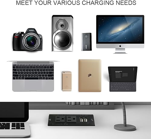 Miniatura 6 de Enchufe empotrado para conferencias con puertos USB, regleta de alimentación de mesa, estación de carga de escritorio con 2 salidas y 2 puertos USB