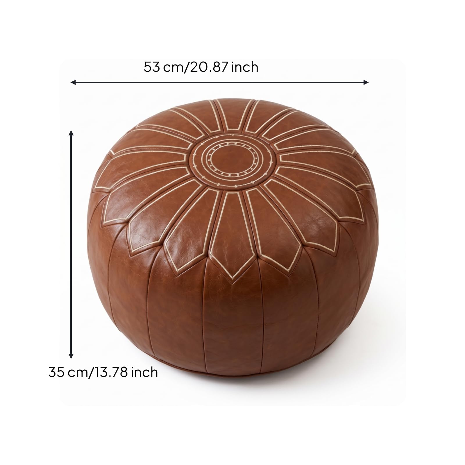 predolo Pouf Imbottito Rotondo Cuciture a Pannelli Pouf Decorato Ricamo Floreale, Marrone Scuro