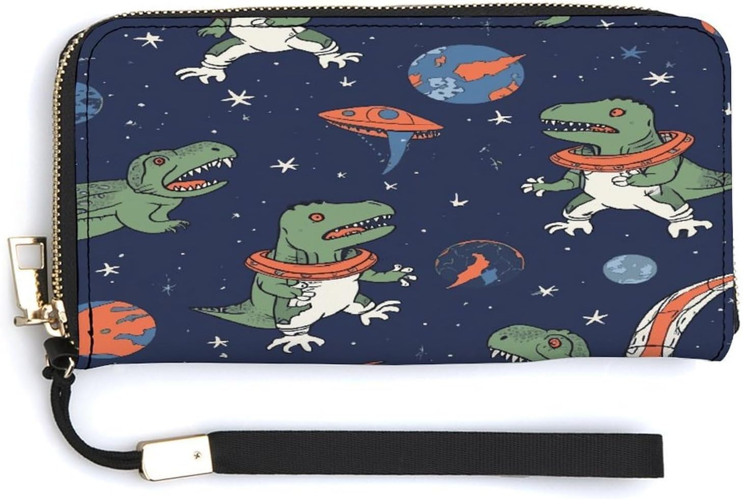 Funny Astronaut Dinosaur Rocket Long Ladies Wallet for Men And Women,Slim Wallet with Zipper Pocket,Travel Wallets in Gift Box