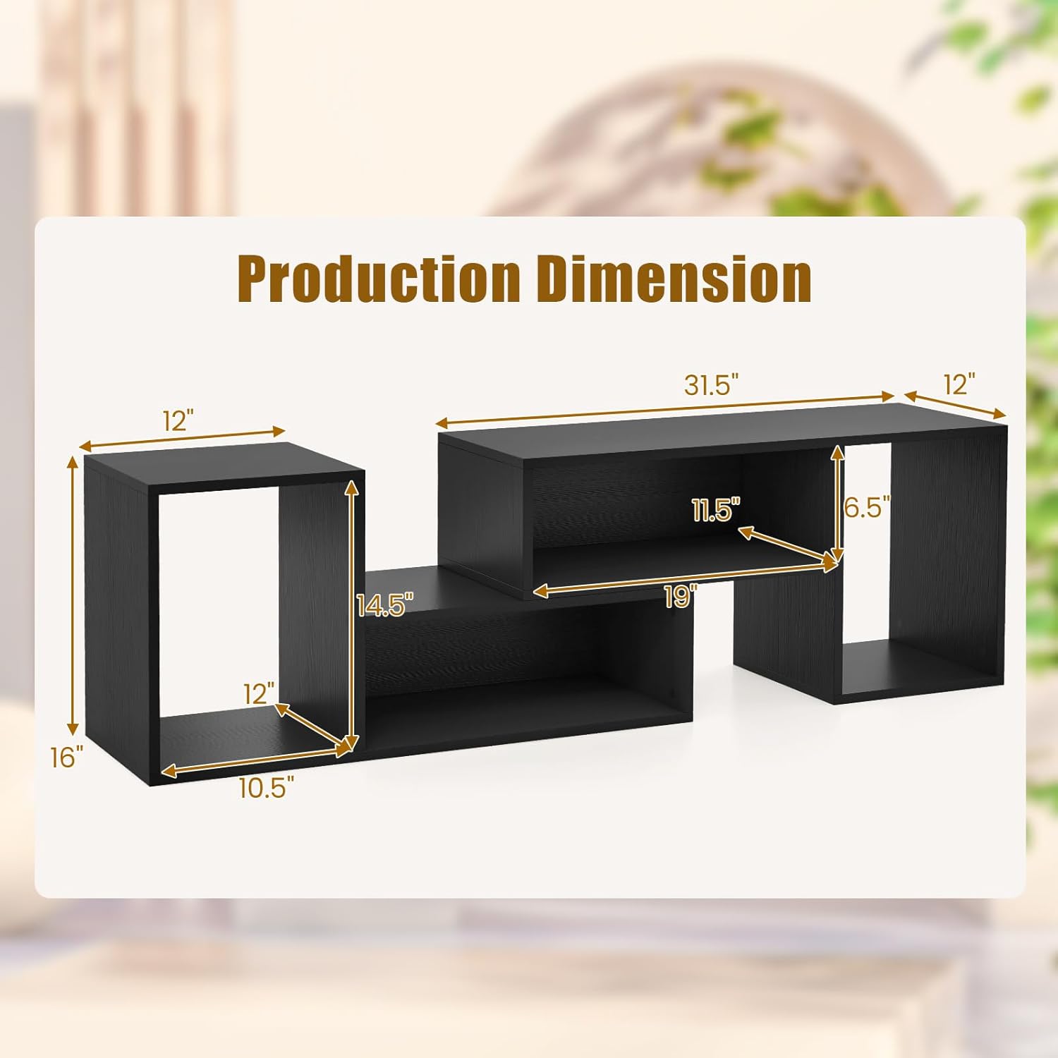 LDAILY L-Shaped TV Stand, TV Entertainment Center with 4 Storage Cubes & Rotating Shelves, Wood Bookcase for TVs up to 55 Inch, Sturdy Free-Combination Console Table for Living Room, Bedroom (Dark)