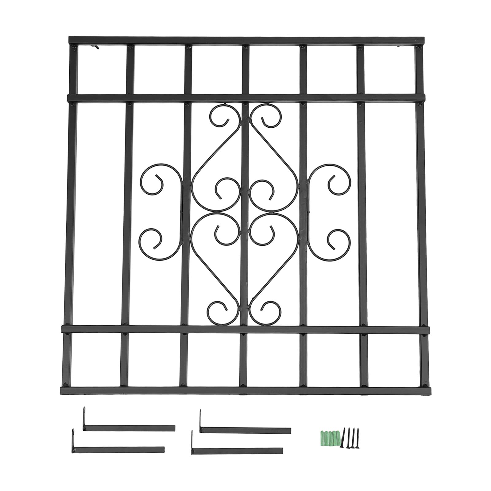 Barres de sécurité carrées de 61 x 61 cm en métal robuste pour maison, chambre à coucher, salon, hôtel, noir