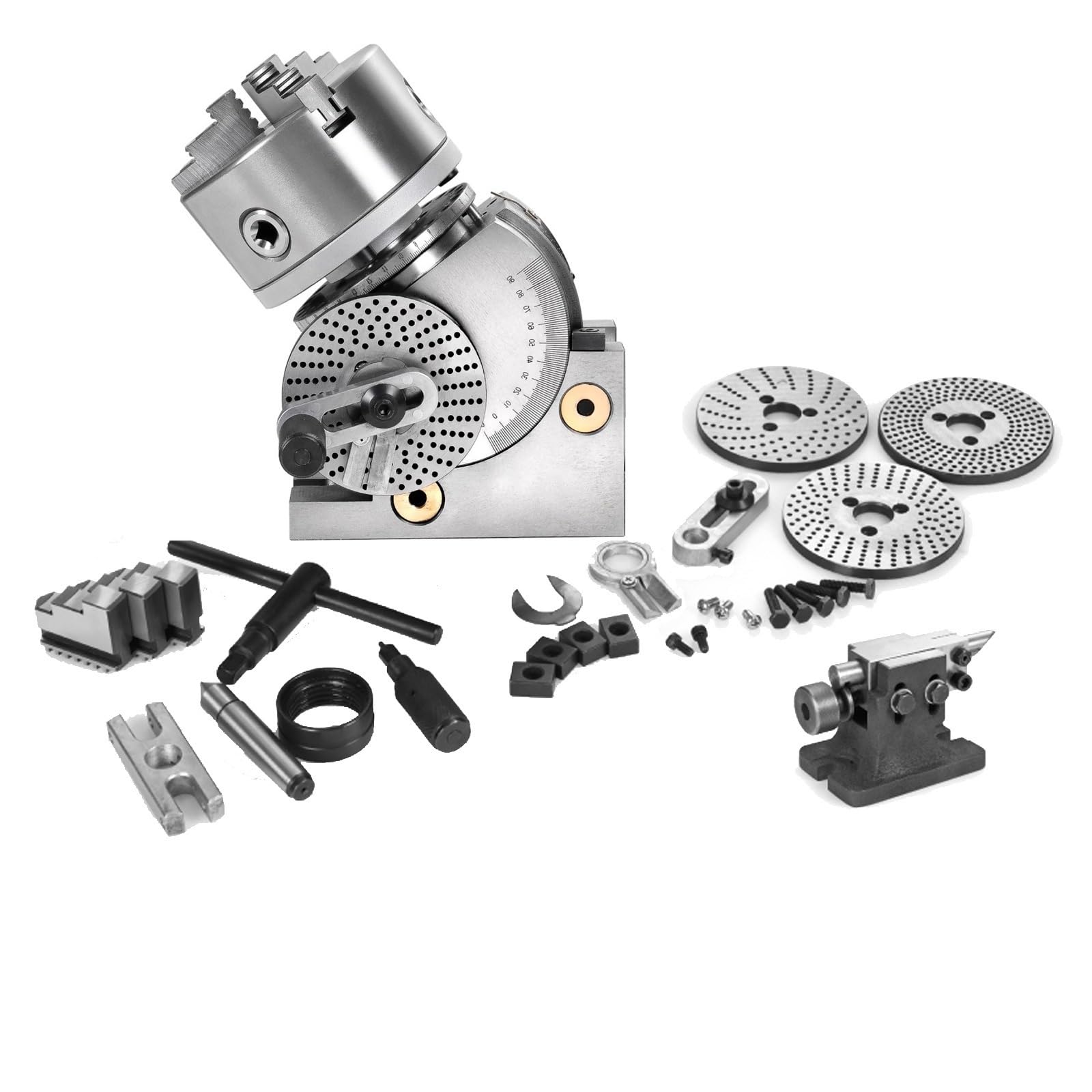 PurezmMoto Semi-universal Milling Kit, BS-0 Indexing Head, With 4" Chuck+tailstock+indexing Plate, Suitable For Milling,grinding And Drilling Machines