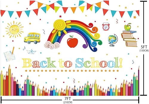 Miniatura 5 de SENDY - Telón de fondo de fotografía para el regreso a clases, 7 x 5 pies, decoración para el primer día de fiesta, para estudiantes, maestros,