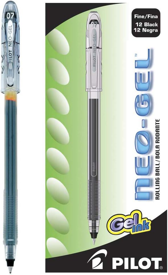 PILOT Neo-Gel Roller Ball Stick Pens, Black Ink, Fine Point, 12-Pack (14001)