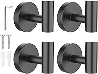 SetSail 4-Pack Matte Black Stainless Steel Towel Hooks - Screw-in Wall Mount for Bathroom Towels, Robes, Coats - Rustproof, Space-Saving