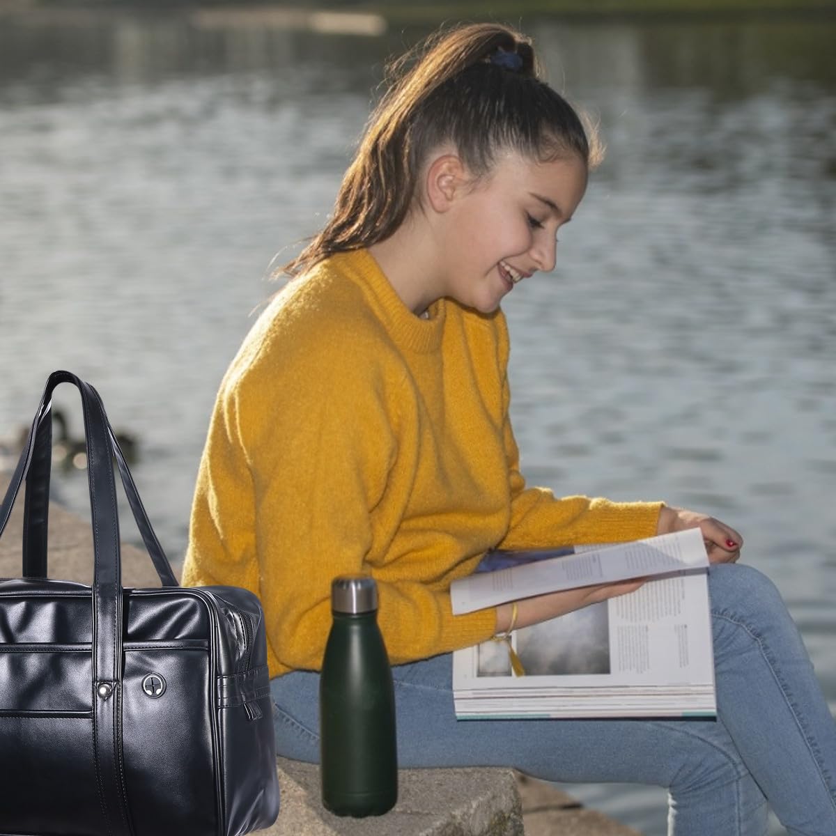 Borsa a Tracolla Unisex in Pu, Borsa Tote Leggera Manico, Zaino Scolastico Giapponese Spazioso per Laptop, per Lavoro, Scuola e Viaggio