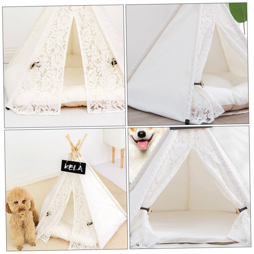 Lit pour chat triangle en bois petite maisonnette pliable coton animaux - 8