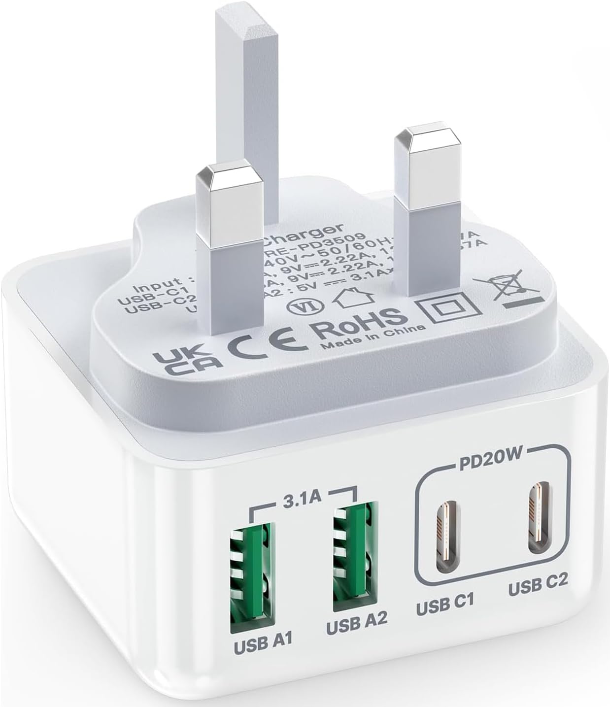 Aioneus USB C Charger 40W 4-Port, USB C Wall Charger with Double USB C+USB A, PD 3.0 Fast Charger Adapter, Multiple Charger Plug USB C Plug for iPhone 15 14 13 Pro Max, iPad, Samsung, Tablet, Pixel