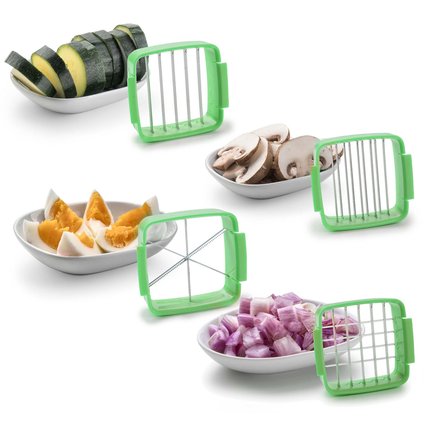 Genius Nicer Dicer Quick – krajalnica do warzyw, 5-częściowy zestaw, krajalnica do kostek, krajalnica do tarcz, krajarka ręczna, zielona