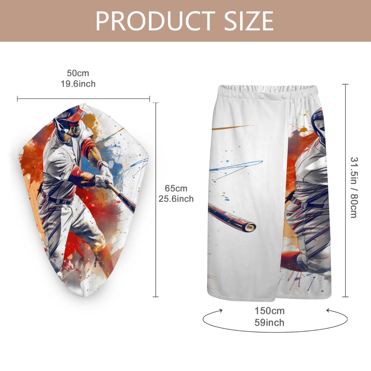 Mikrofaser-Duschtuch für Damen, mit Haar-Handtuch, Baseballspieler-Softball-Hitter, schwingende Arme, weiche Körperwickel, Kleid mit Haartrocknungskappe für Strand, Pool, Spa, 2 Sets