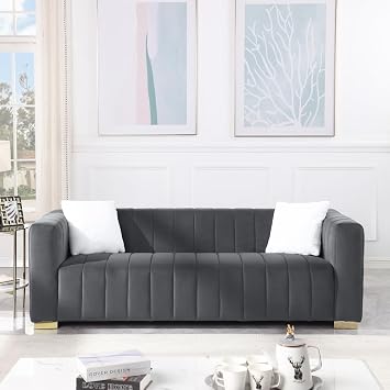 2 Seat Black Velvet Sofa with Multi Density Foam Cushions, Combo Item Rich Hued Sofa for Traditional Contemporary Primary Living Space Grey+3 Seat