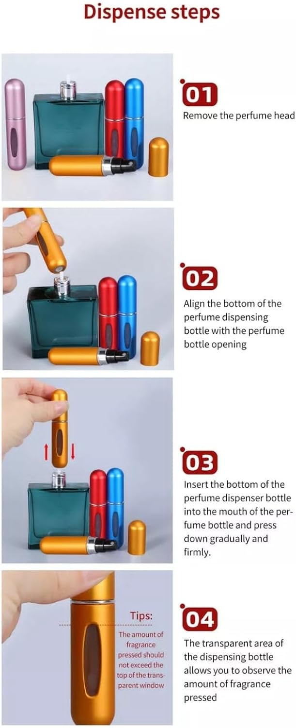 5ml Refillable Travel Perfume Atomiser Atomizer – Spray Bottle, Portable Perfume Spray for Women & Men, Mini Fragrance Travel Bottle (1, red)