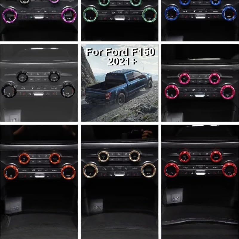 Car Air Conditioner Switch Button Knob Cover Compatible with Ford F-150 2021-2024, Car Push Start Button Cover Aluminum Decal Trim Interior Accessory,Purple-9pcs