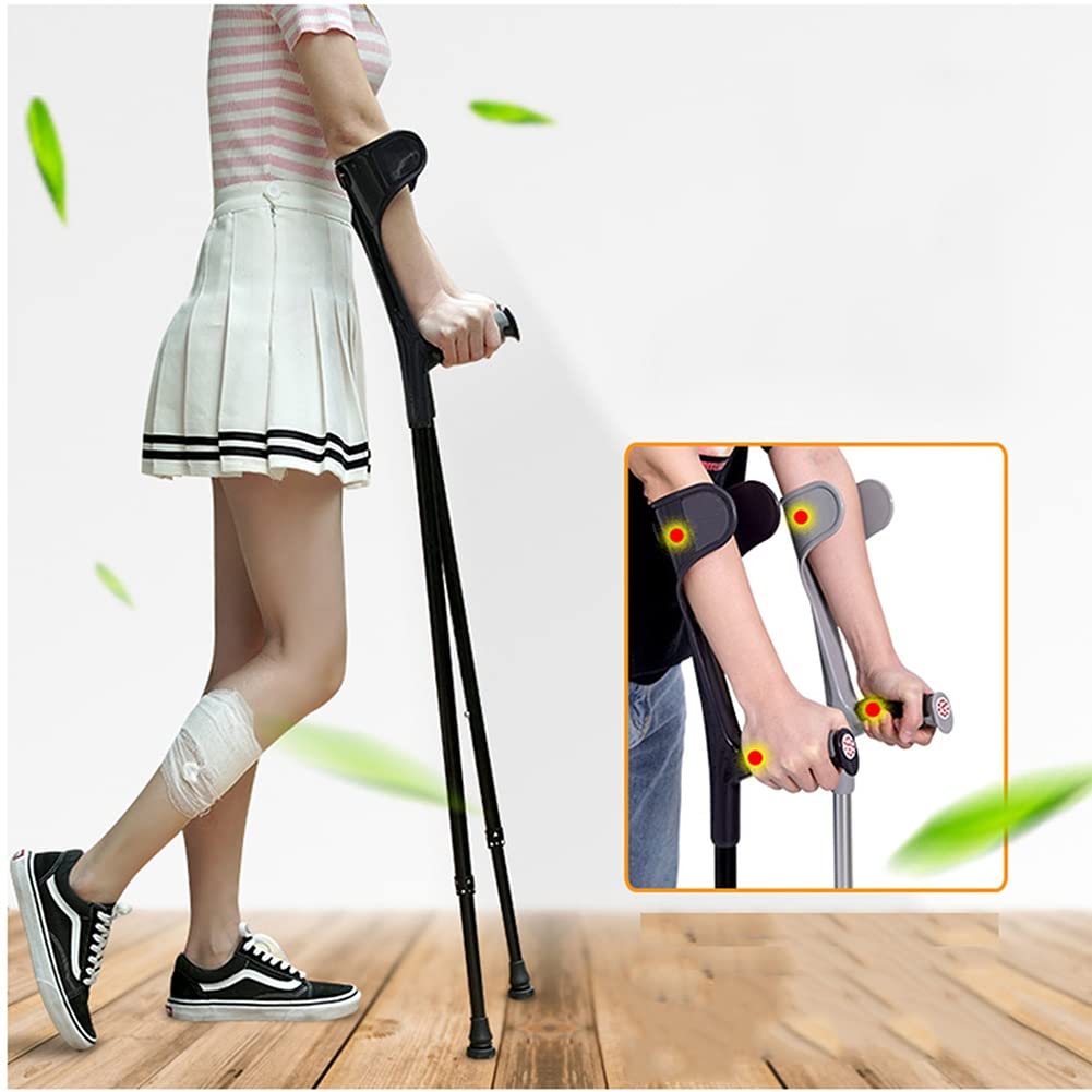 Muleta de antebrazo Plegable para Adulto (1 Unidad, puño Abierto), muletas para Caminar, muletas Ligeras para Viajar, muletas de Aluminio Ajustables (Color : Black)