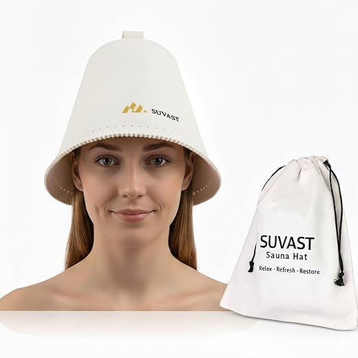 Merino Wool Sauna Hat for Women & Men, Seamless Soft Felt Sauna Cap, 100% Fine Merino Wool, Lightweight Breathable Nordic Design, Protects Head & Hair from Heat, Gift Bag Included White