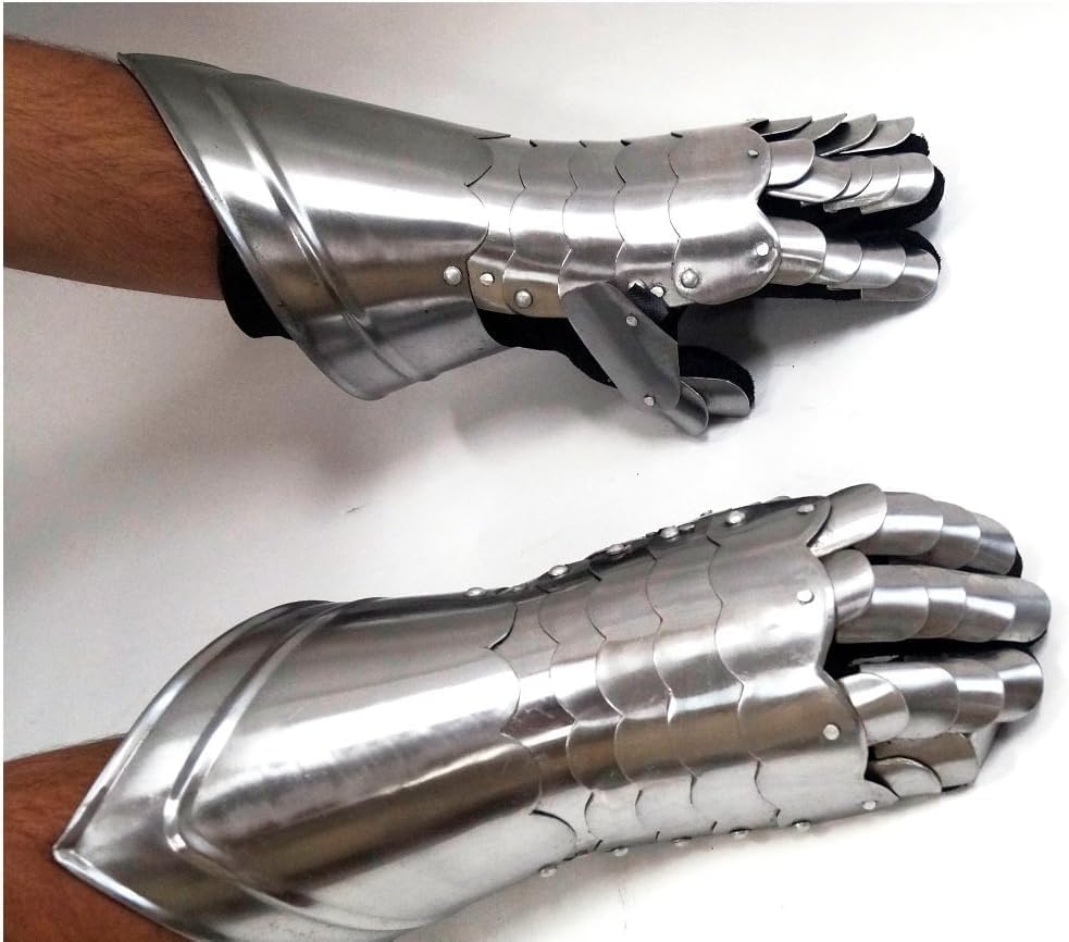 THOR INSTRUMENTS Medieval Knight Gauntlet Silver Metal Armor Glove Articulated Fingers Cosplay Costume Accessory Metal Armour Hand Gloves Pair with Inviting Decor Appeal