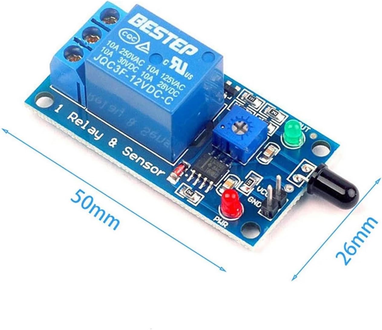 Detection Sensor Module 1 Channel 5V/12V Fire Alarm Sensor Relay Module Infrared Receiver Relay Module(OneColor)