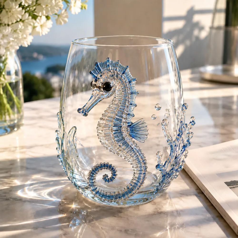 Gläser mit Blaugeringelter Oktopus- Trinkgläser – 340 ml 2D Meerestie Glas für Cocktails, Kaffee,Saft & Wasser, Cocktailgläser Wasserbecher für Küste & Zuhause – Geschenk für Meeresliebhaber (8pc)