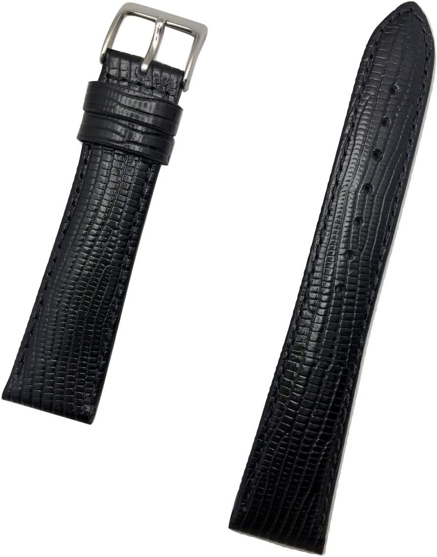 NewLife 19mm Black Genuine Leather Watchband | Tail Lizard Grain, Lightly Padded Replacement Watchstrap that brings to Any Watch (Mens Standard Length)