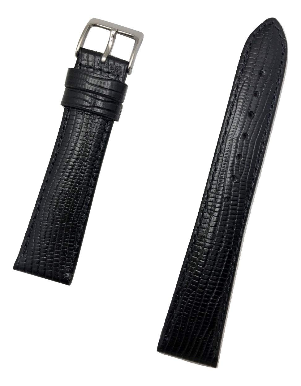 NewLife 19mm Black Genuine Leather Watchband | Tail Lizard Grain, Lightly Padded Replacement Watchstrap that brings to Any Watch (Mens Standard Length