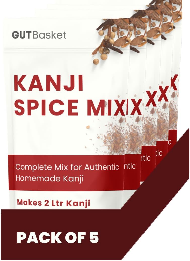 Gutbasket Kanji Spice Mix - Pack of 5 | Authentic Indian Fermentation Spice Blend | Each Bag Makes 2 Liters of Kanji | Includes Coarse Mustard Seeds, Salt, Ginger Powder, and Chilli | Easy to Use for Perfect Kanji Fermentation
