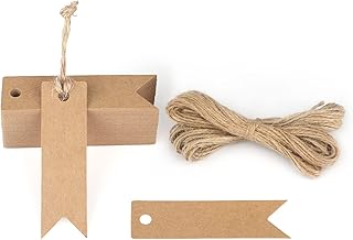 G2PLUS 100PCS Mini Kraft Paper Gift Tags with String,2.76'' x 0.79''Blank Paper Present Tags Brown Hang Tags with Jute Twine for Art & Craft,Wedding,Business,Christmas, Thanksgiving (Brown)